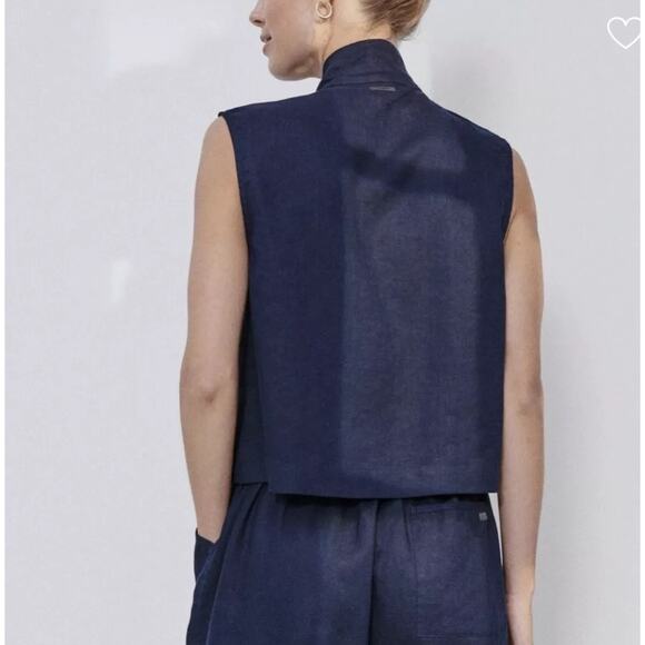 LUNYA NWT $138 Woven Linen Sleeveless Shirt - Navy Blue - Picture 3 of 15